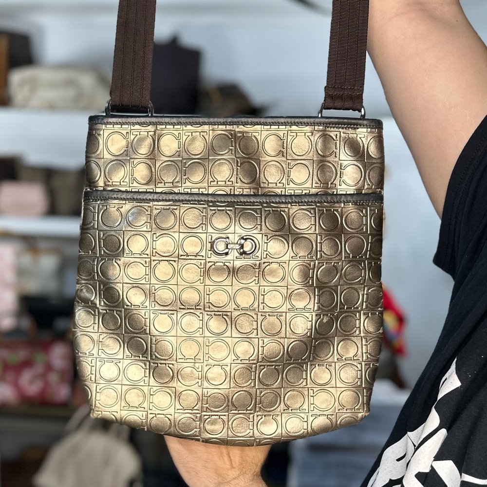Ferragamo Embossed Metallic Crossbody